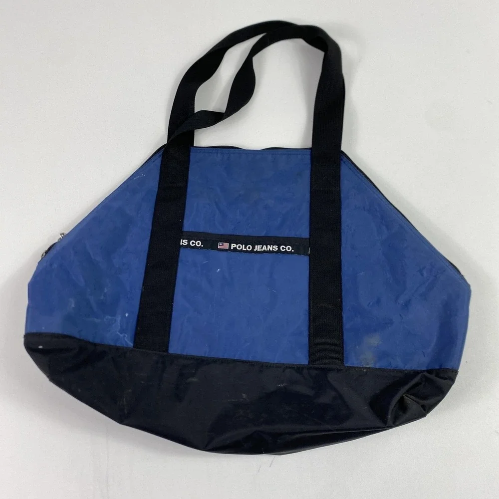 Ralph Lauren‎ Polo Jeans Co Blue Black Nylon Tote Bag Shoulder RL Logo Vintage